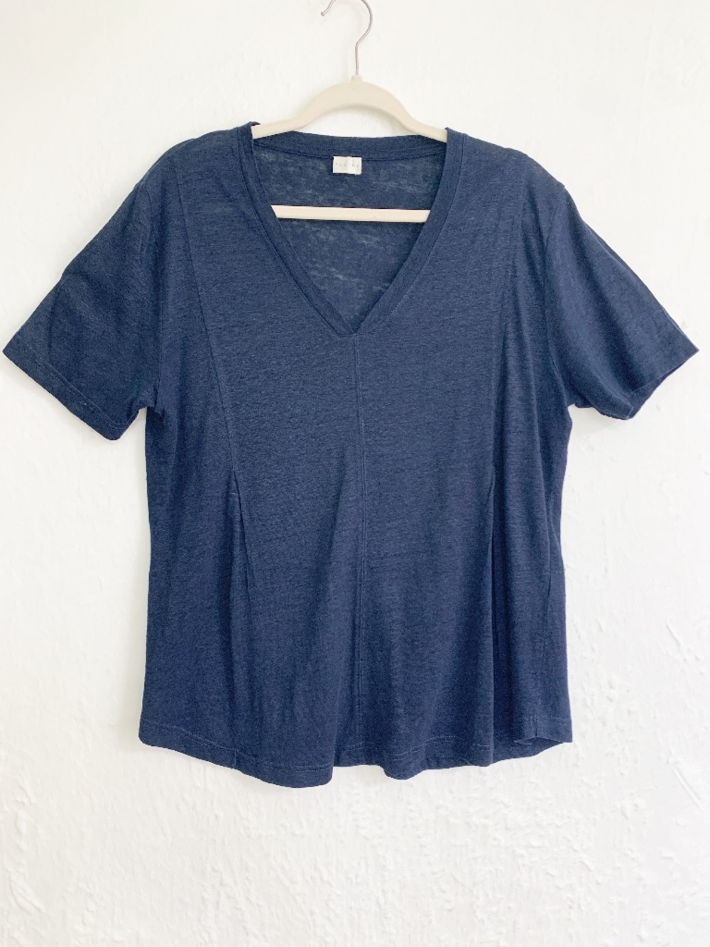 Poetry V-Neck 100% Linen Pleated Navy Blue Top Sz 12